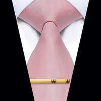 Light Pink Solid Silk Necktie with Golden Tie Clip