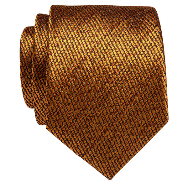 Golden Woven Solid Silk Necktie with Golden Tie Clip