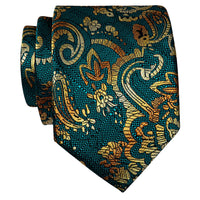 Peacock Blue Golden Paisley Silk Necktie
