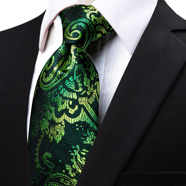 Green Paisley Silk Necktie