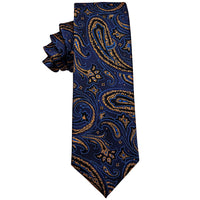 Dark Blue Golden Paisley Silk Necktie