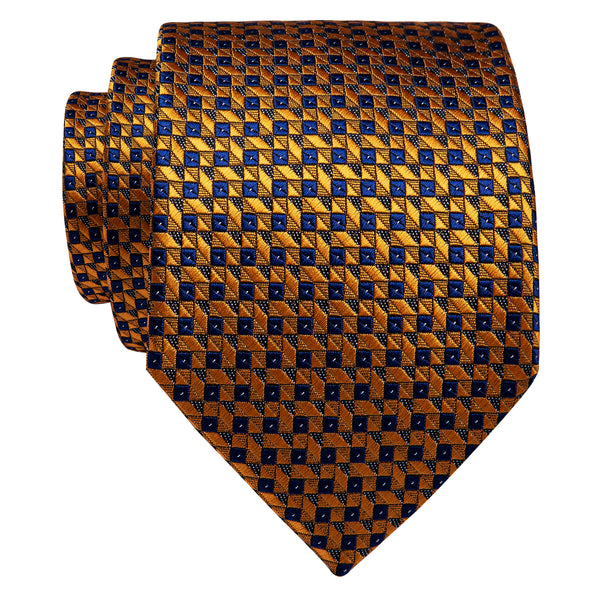 Golden Blue Plaid Silk Necktie with Golden Tie Clip