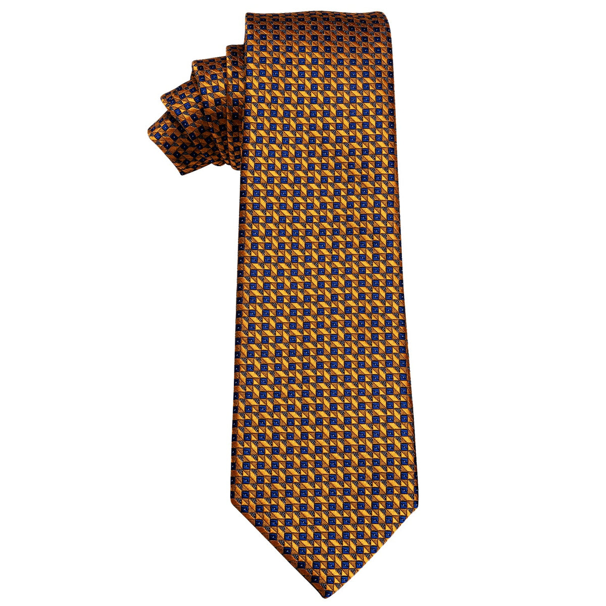 Golden Blue Plaid Silk Necktie