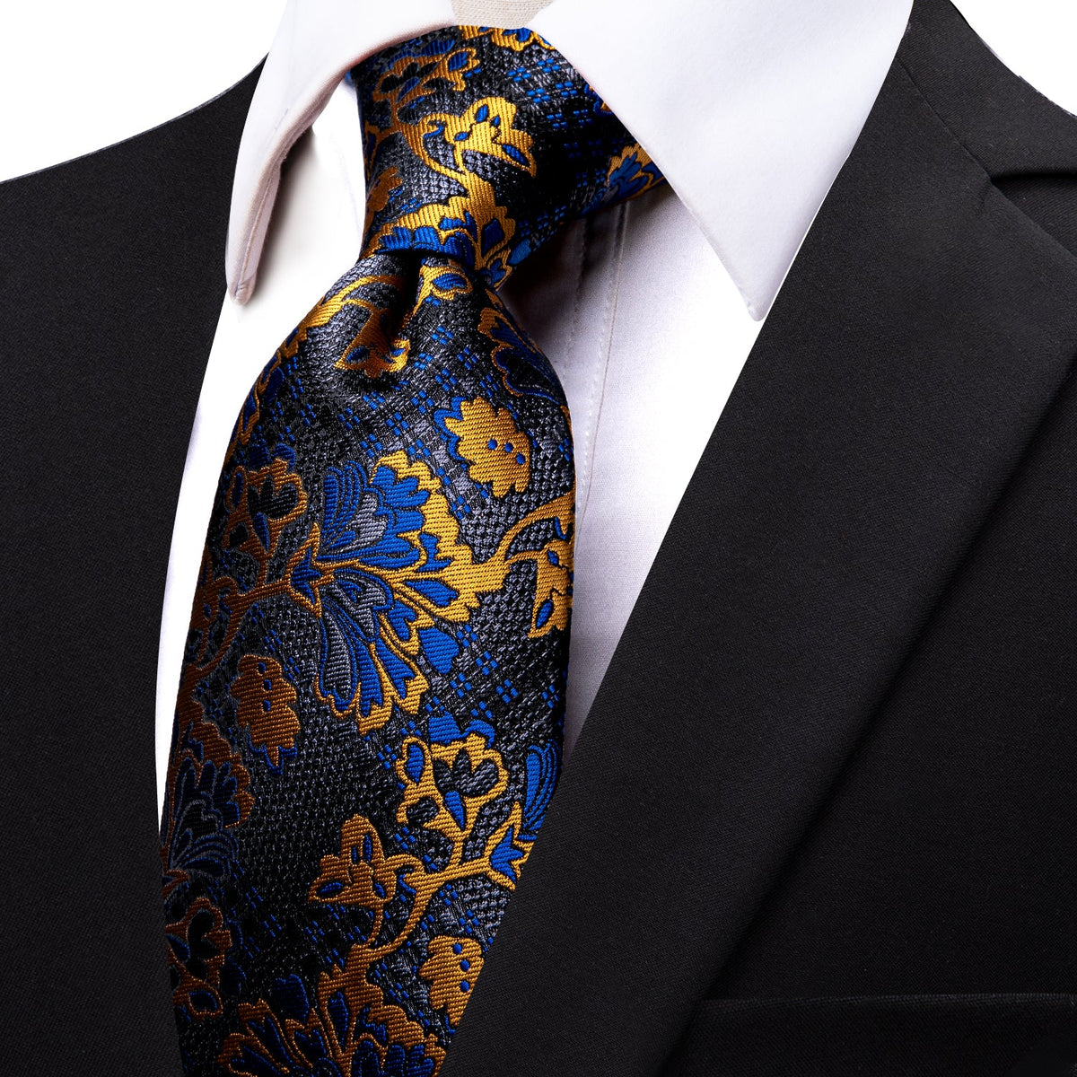 Dark Grey Blue Floral Silk Necktie