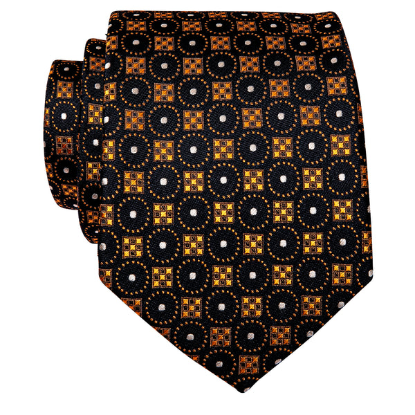 Black Golden Polka Dot Silk Necktie with Golden Tie Clip