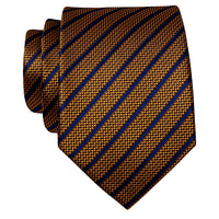 Brown Blue Striped Silk Necktie with Golden Tie Clip