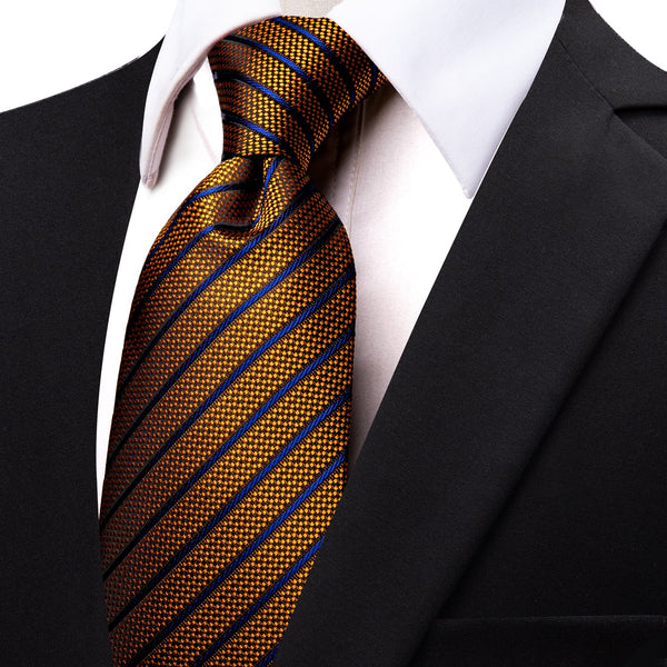 Brown Blue Striped Silk Necktie