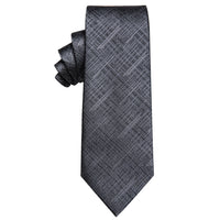 Classic Deep Grey Plaid Silk Necktie with Golden Tie Clip