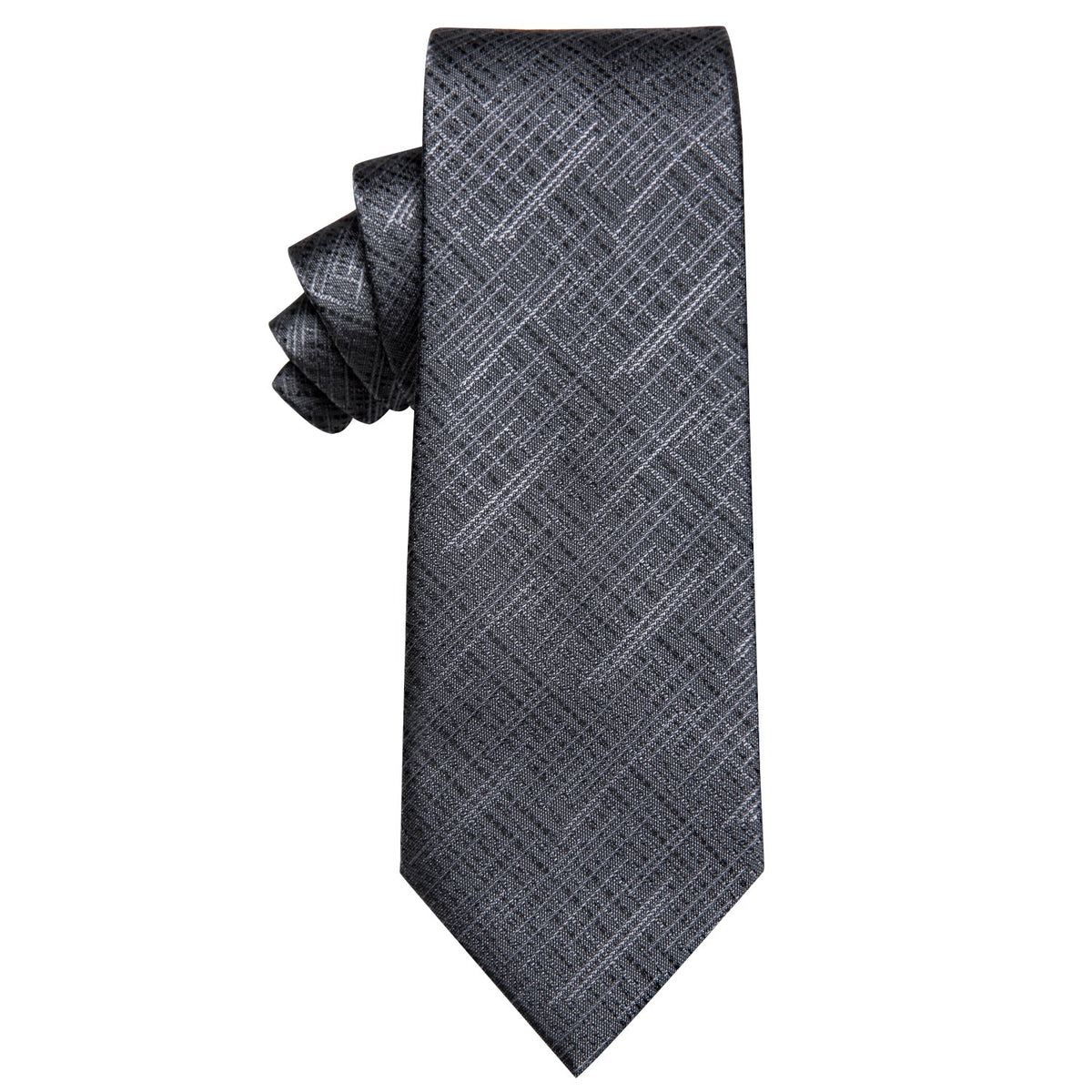 Classic Deep Grey Plaid Silk Necktie
