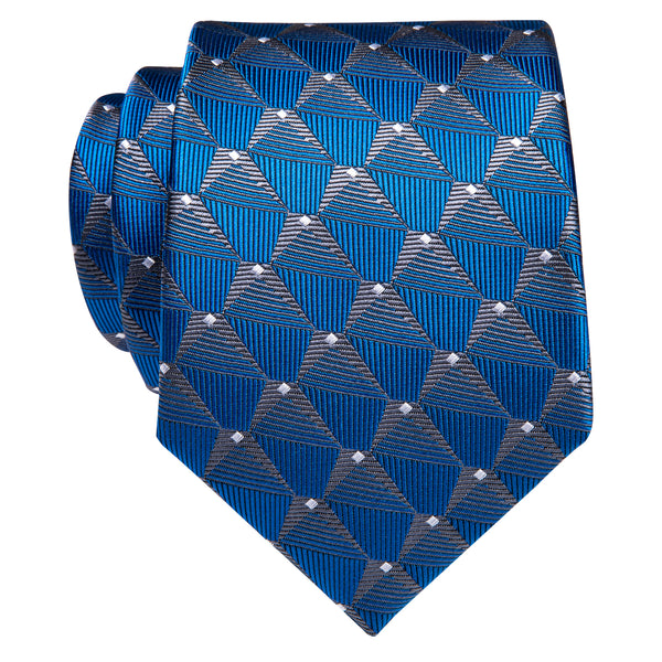 YourTies Blue Silver Geometry Novelty Silk Necktie with Golden Tie Clip