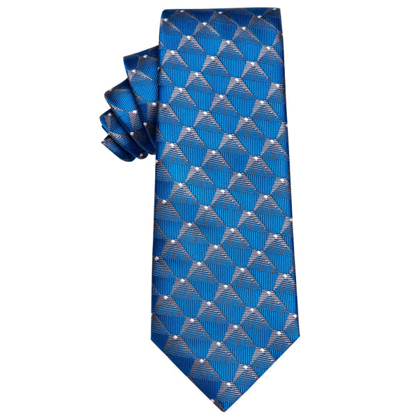 YourTies Blue Silver Geometry Novelty Silk Necktie