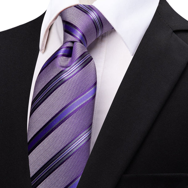 Lavender Purple Striped Silk Necktie