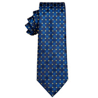Navy Blue Plaid Silk Necktie with Golden Tie Clip
