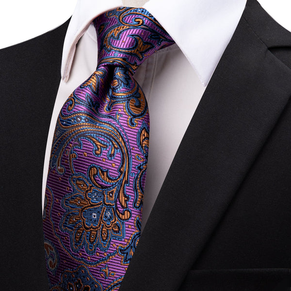 Luxury Purple Floral Silk Necktie