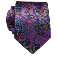 Luxury Purple Floral Silk Necktie with Golden Tie Clip