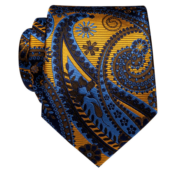 YourTies Blue Tie Luxury Golden Blue Paisley Silk Necktie