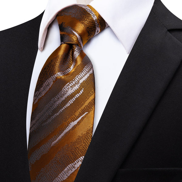 Golden Yellow Irregular Striped Silk Necktie
