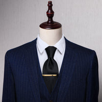 Classic Black Solid Silk Necktie with Golden Tie Clip