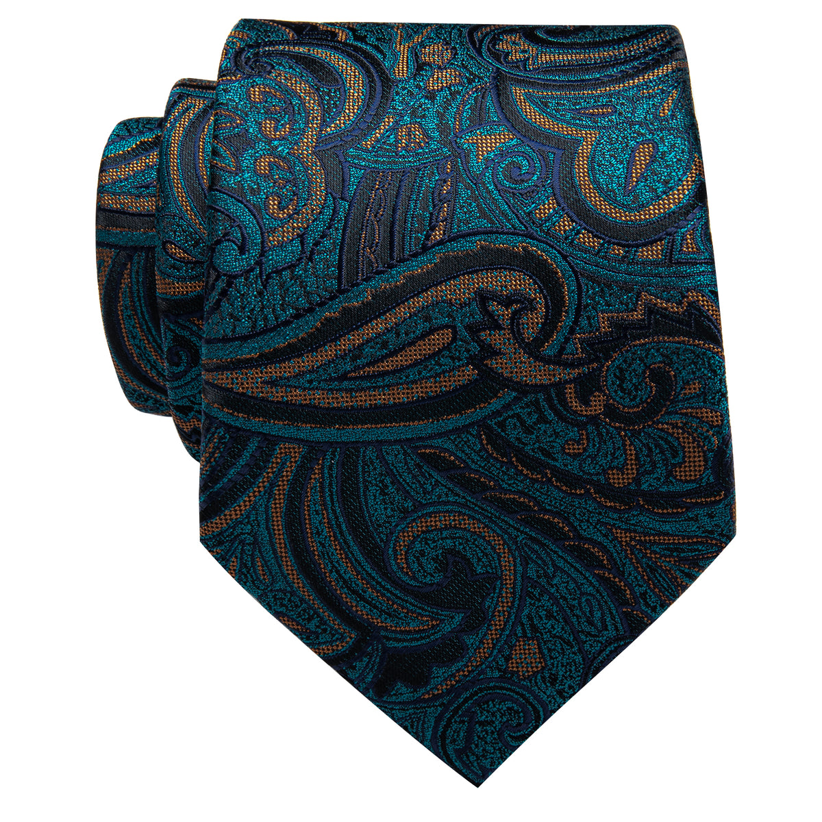 Deep Green Paisley Silk Necktie with Golden Tie Clip