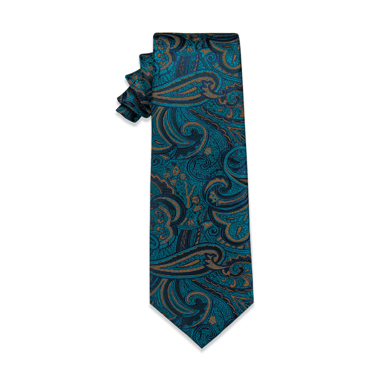 Deep Green Paisley Silk Necktie with Golden Tie Clip