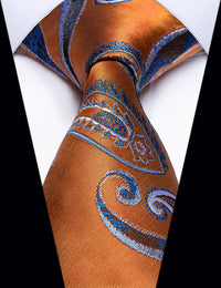 Orange Yellow Blue Paisley Silk Necktie