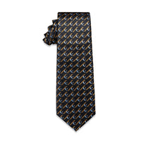 Black Yellow Novelty Silk Necktie with Golden Tie Clip