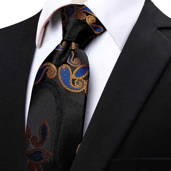 Black Blue Floral Silk Necktie