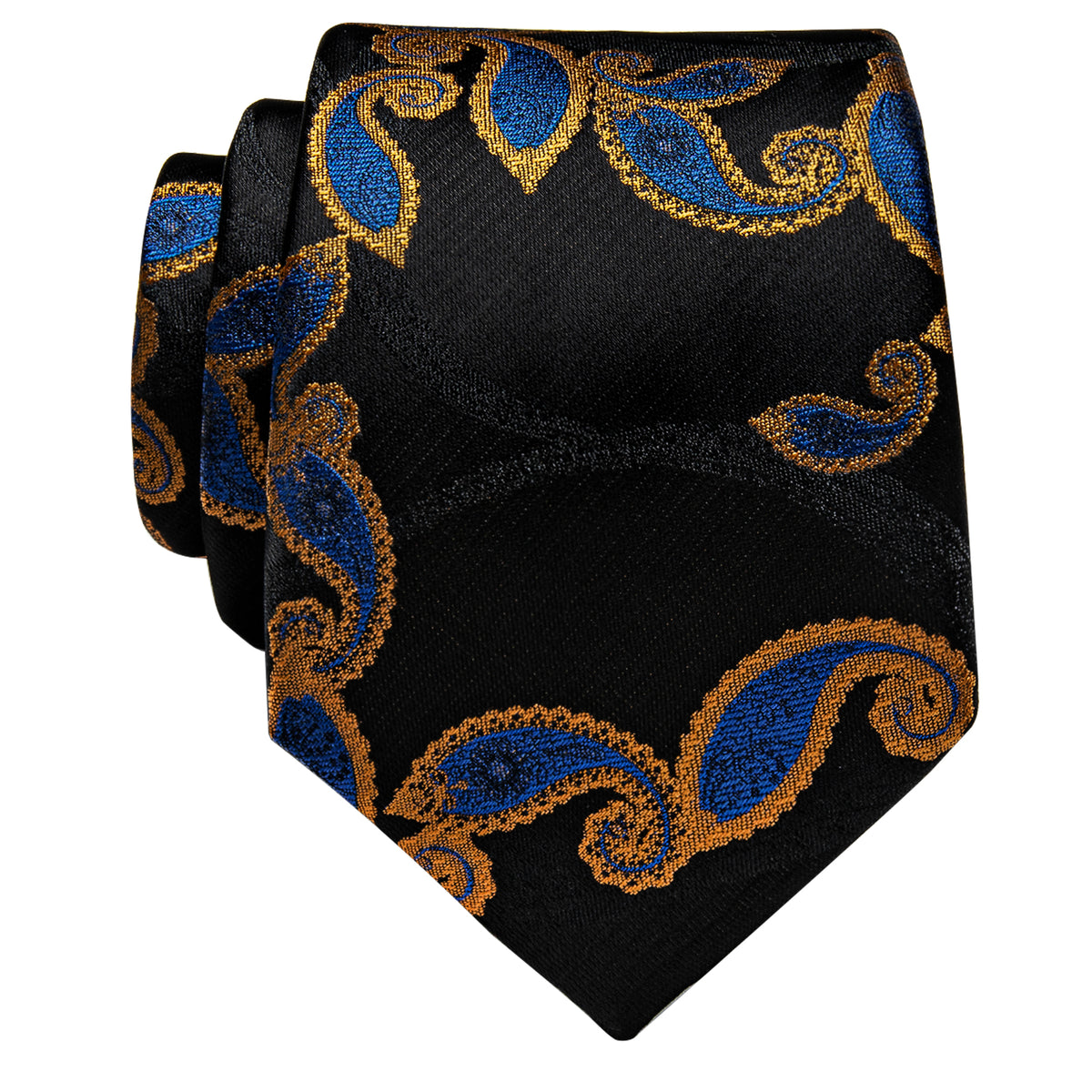 Black Blue Floral Silk Necktie with Golden Tie Clip