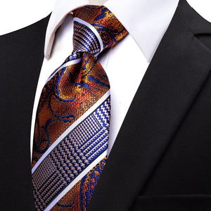 Orange Red Blue Splicing Novelty Silk Necktie