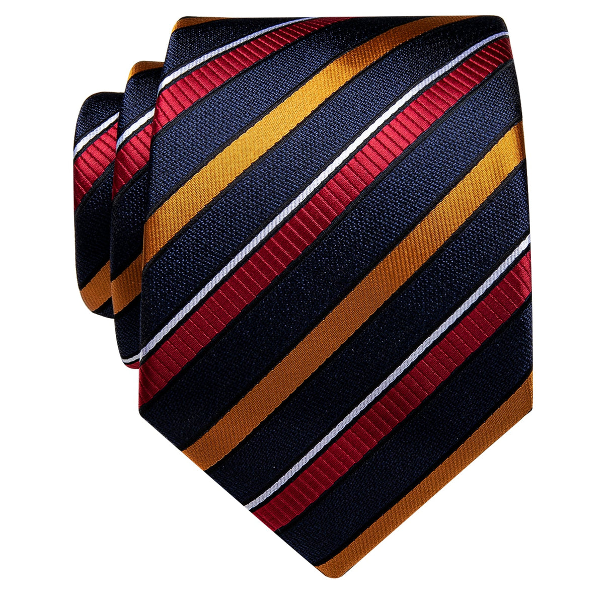 Dark Blue Golden Red Striped Silk Necktie
