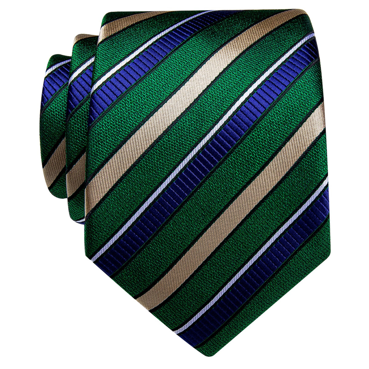 Green Champagne Blue Striped Silk Necktie