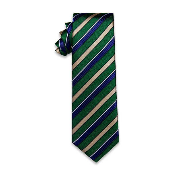 Blue Beige Green Striped Necktie