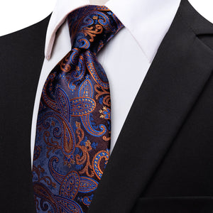 Mixing Color Blue Orange Paisley Silk Necktie