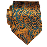 Luxury Golden Green Paisley Silk Necktie