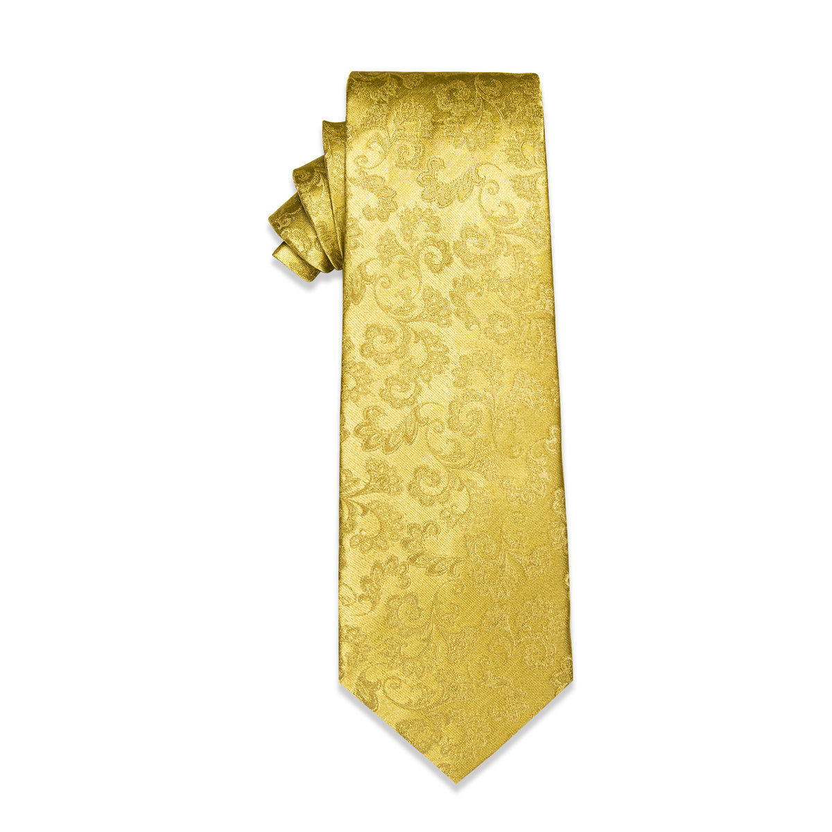 Bright Yellow Floral Silk Necktie with Golden Tie Clip