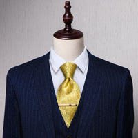 Bright Yellow Floral Silk Necktie with Golden Tie Clip