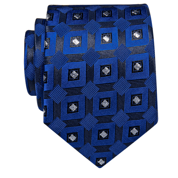 Fashion Blue Plaid Silk Necktie with Golden Tie Clip