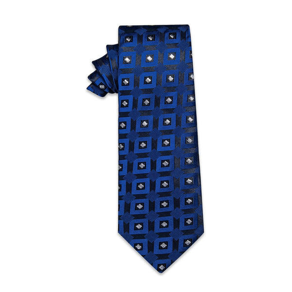 YourTies Blue Tie Fashion Sliver Blue Plaid Silk Necktie Formal