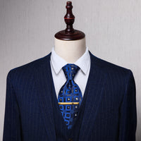 Fashion Blue Plaid Silk Necktie with Golden Tie Clip