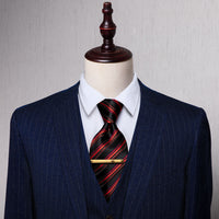 Red Black Striped Silk Necktie with Golden Tie Clip