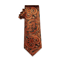 Brown Bronze Gold Paisley Silk Necktie