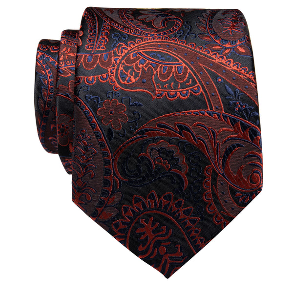 Black Blue Red Paisley Silk Necktie with Golden Tie Clip
