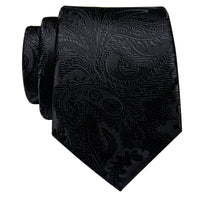 Black Paisley Silk Necktie with Golden Tie Clip