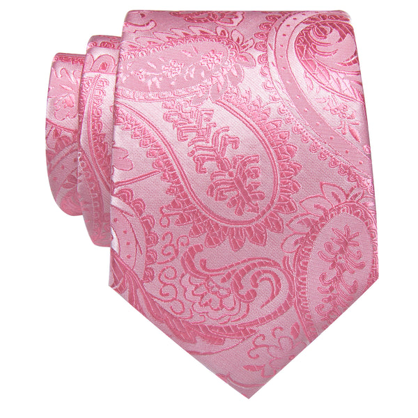 Baby Pink Paisley  Silk Necktie with Golden Tie Clip