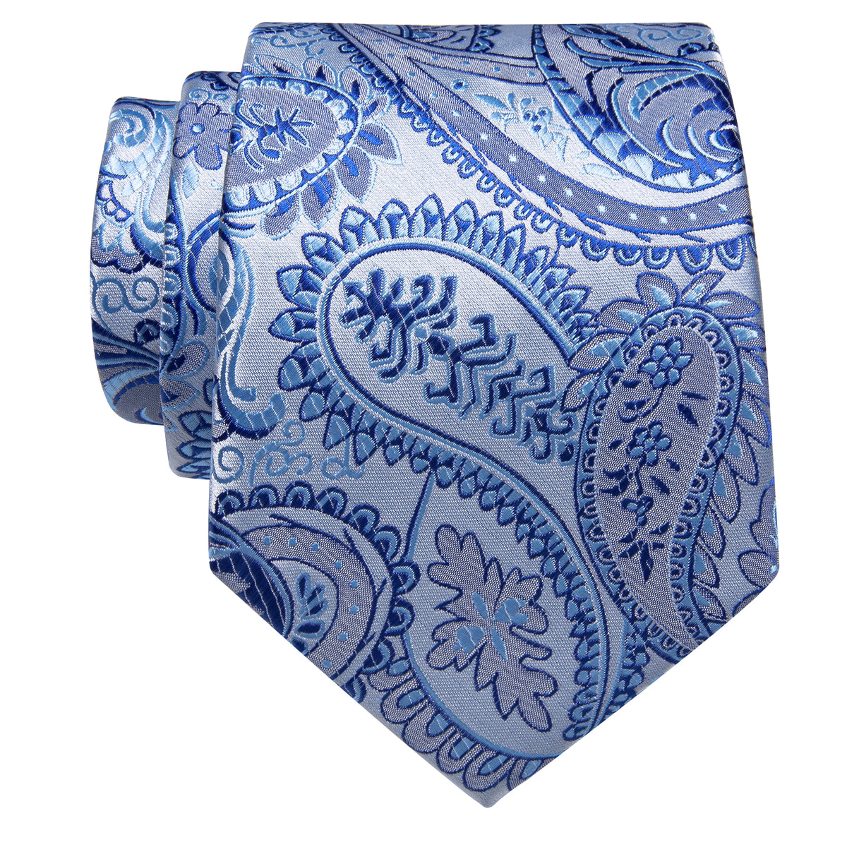Sky Blue Paisley Silk Necktie with Golden Tie Clip