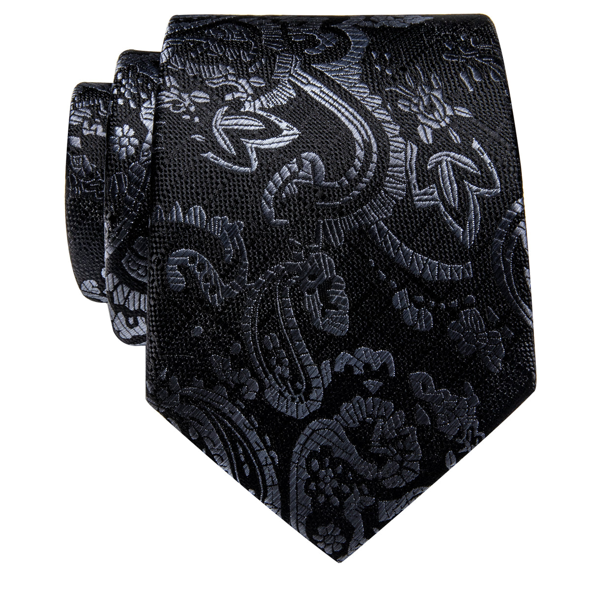 Black Grey Paisley Silk Necktie
