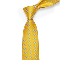 Yellow Blue White Plaid Silk Necktie with Golden Tie Clip