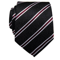 Black Red Striped Silk Necktie with Golden Tie Clip