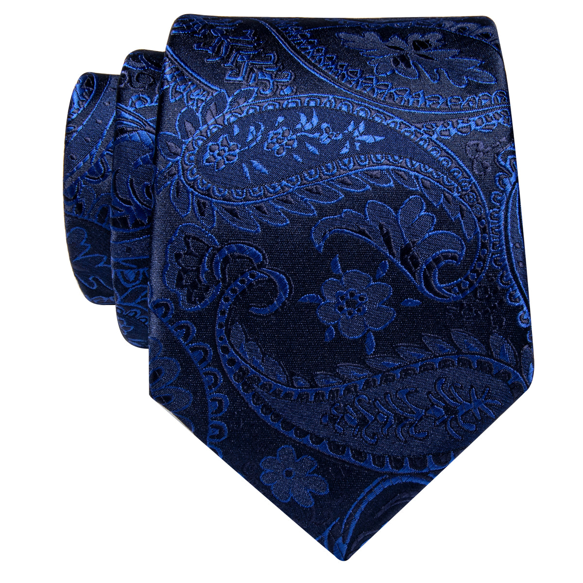 Navy Blue Paisley Silk Necktie with Golden Tie Clip