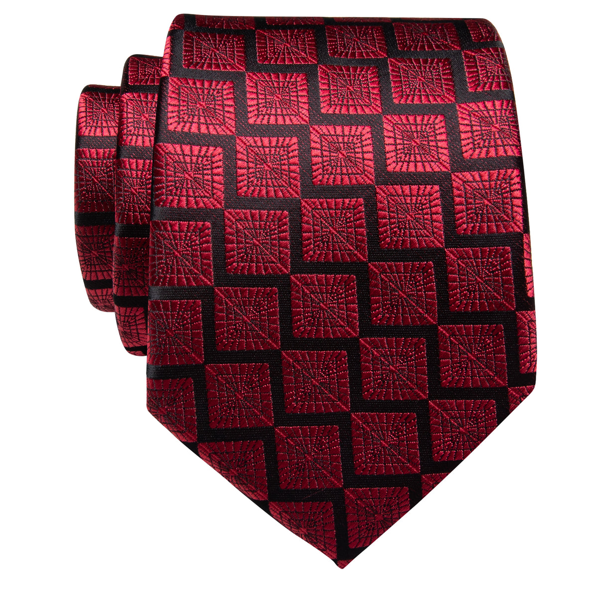 Black Red Plaid Novelty Silk Necktie with Golden Tie Clip